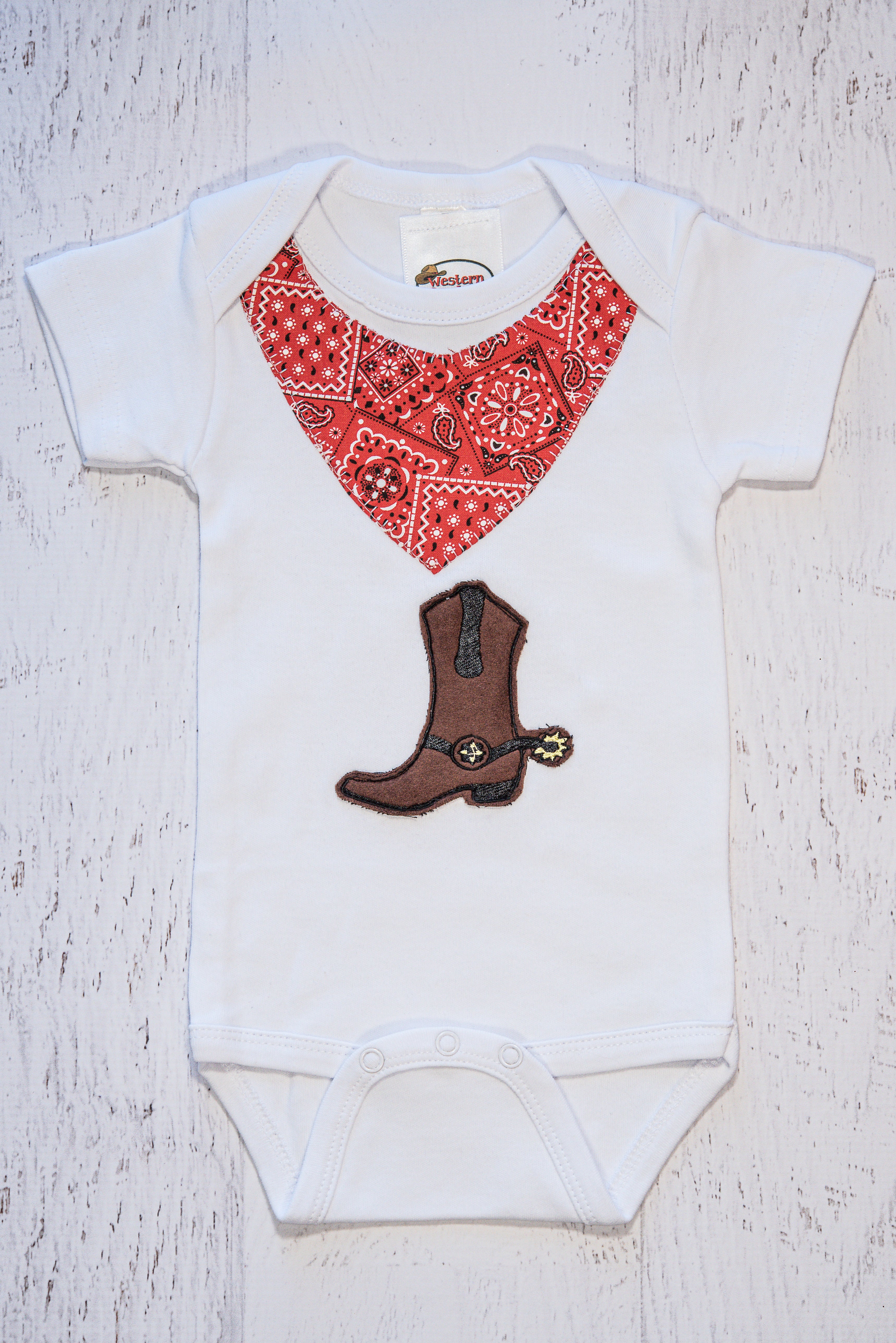 Cowboy Boot Creeper with Red Bandanna - Western Border and Co