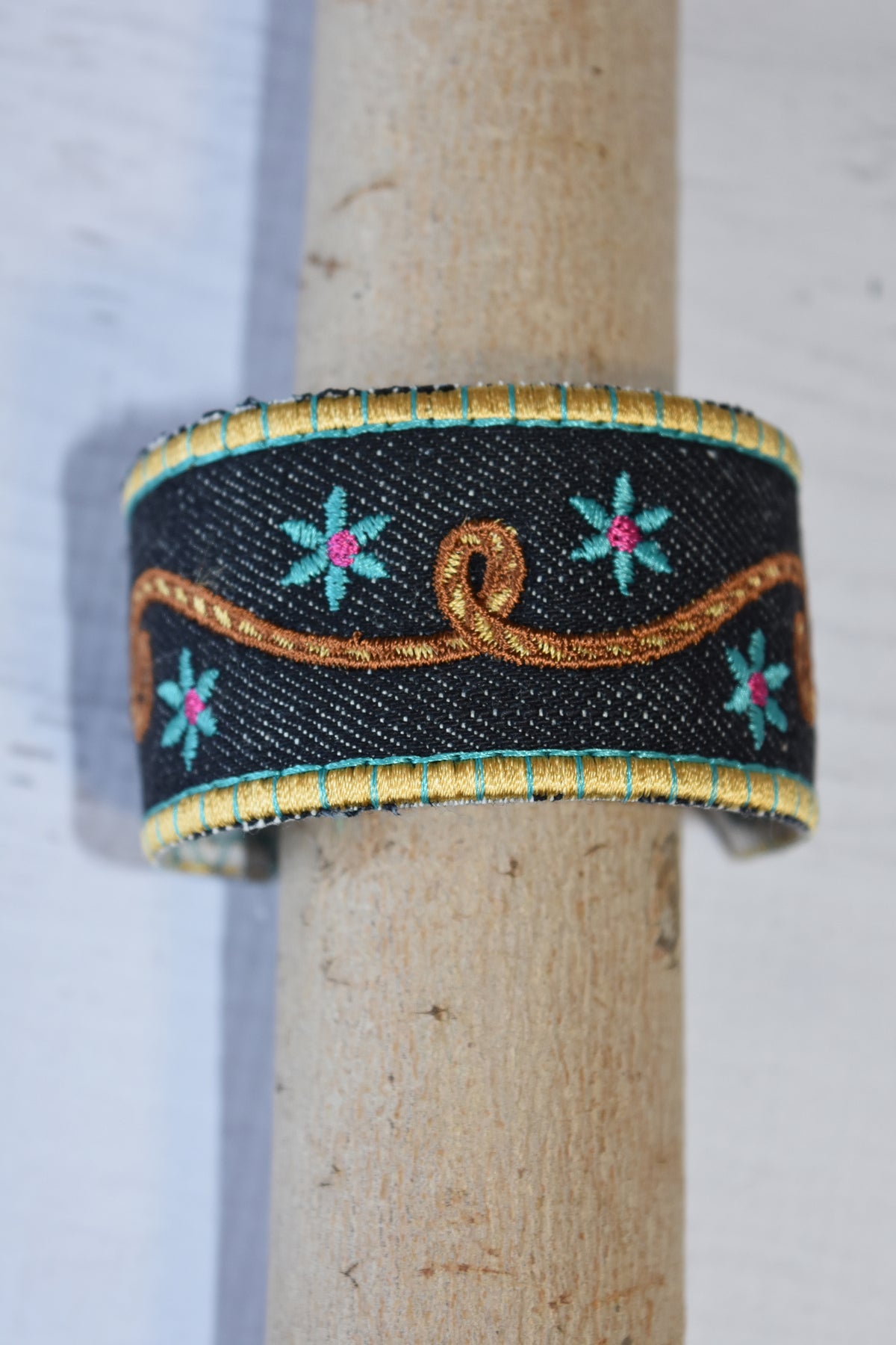 Western Chic Rope Flower Embroidery Jean Cuff - Western Border and Co