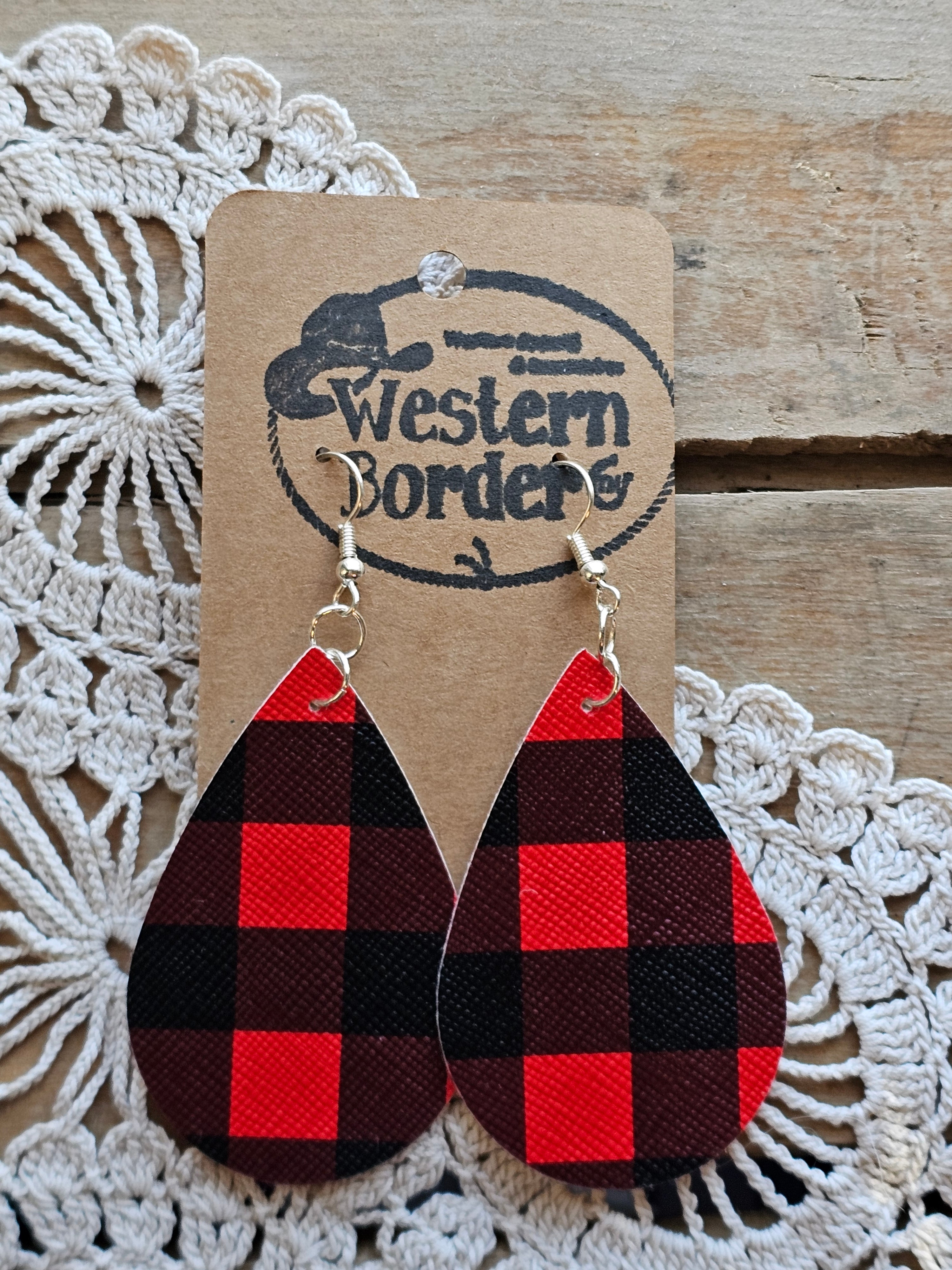 Tear Drop Earrings Black and Red