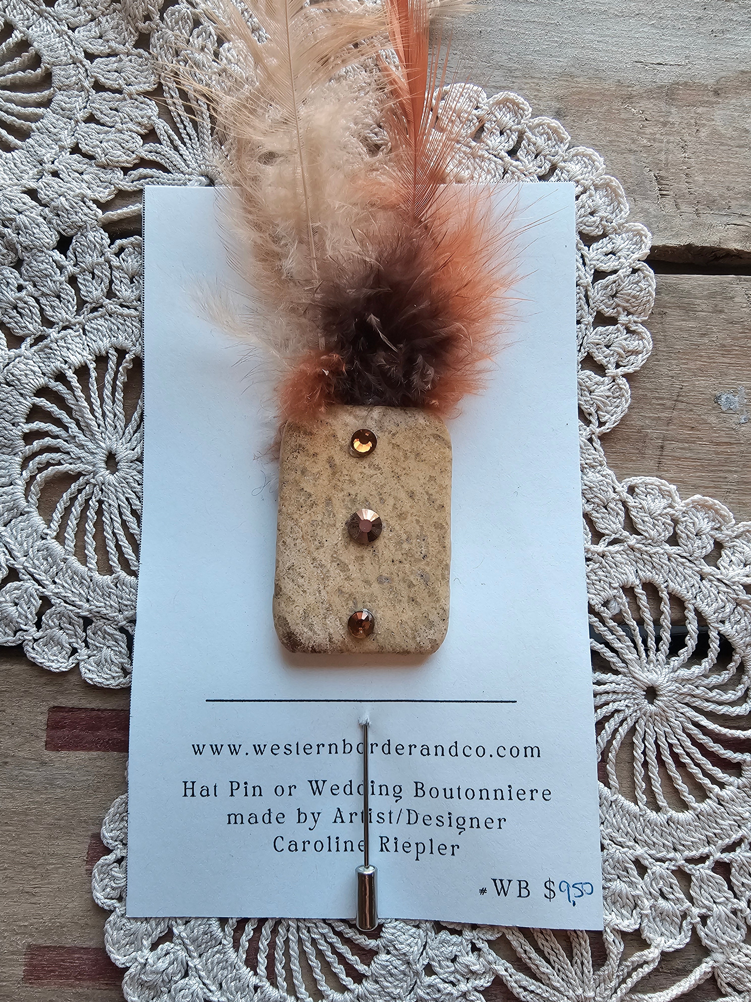 Hat Pin Gemstone with sparkle and Feathers