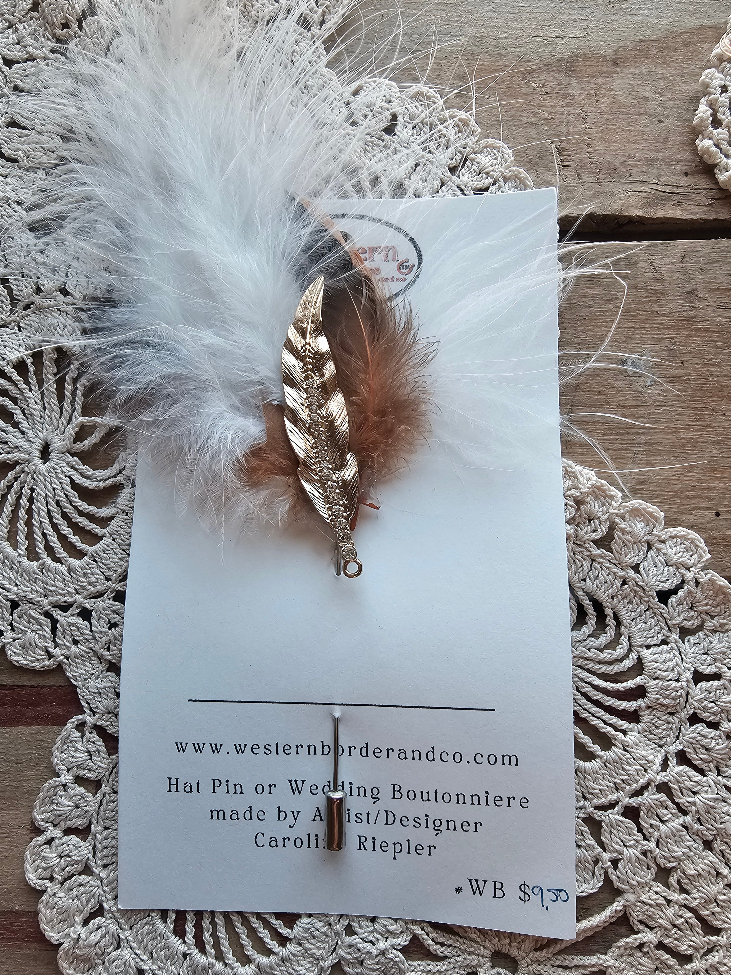 Hat Pin with Gold Feather with Feathers