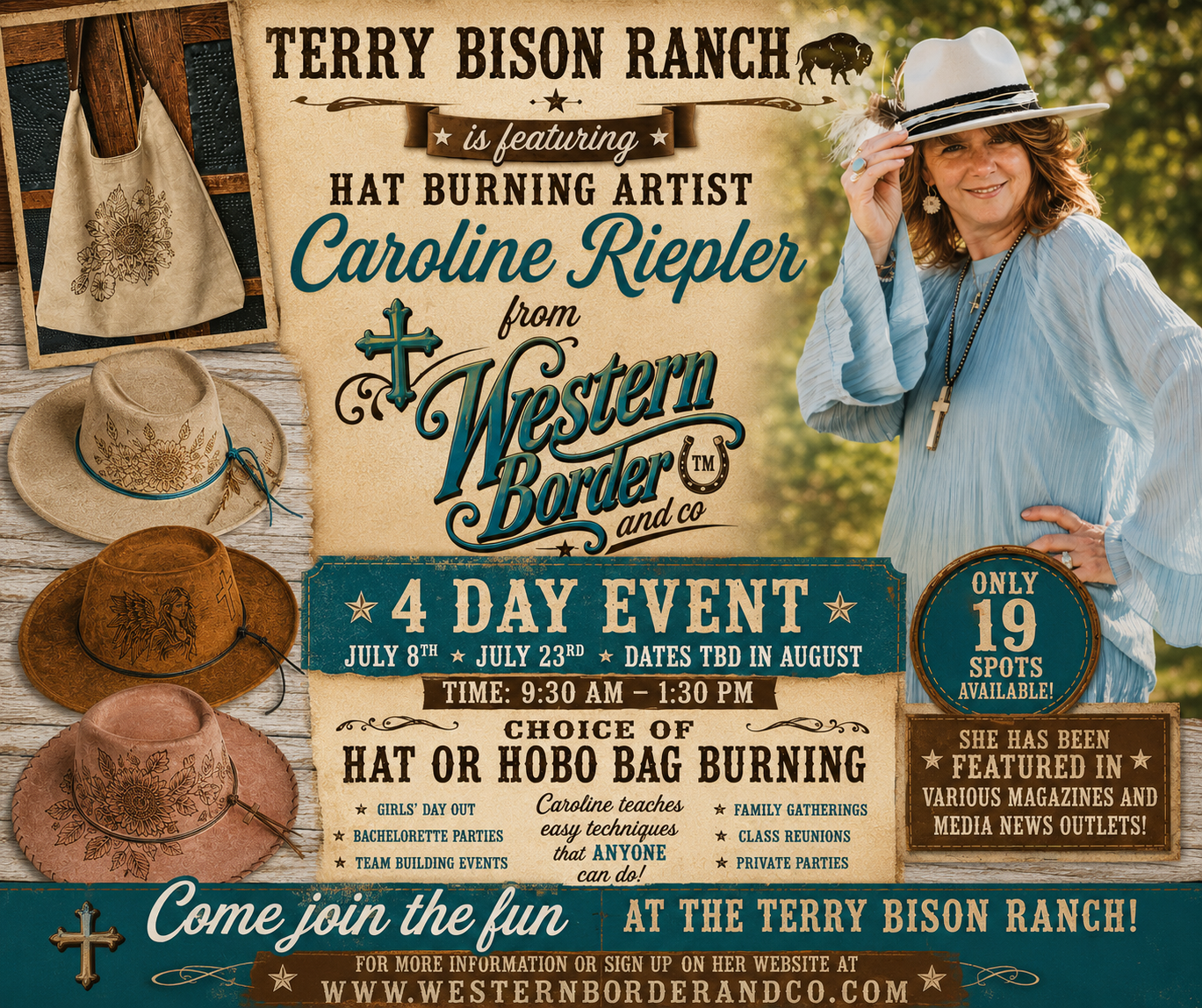 Hat Burning or Hobo Bag Workshop 23rd July at the Terry Bison Ranch (Cannot be used with any coupons) (Copy) (Copy)