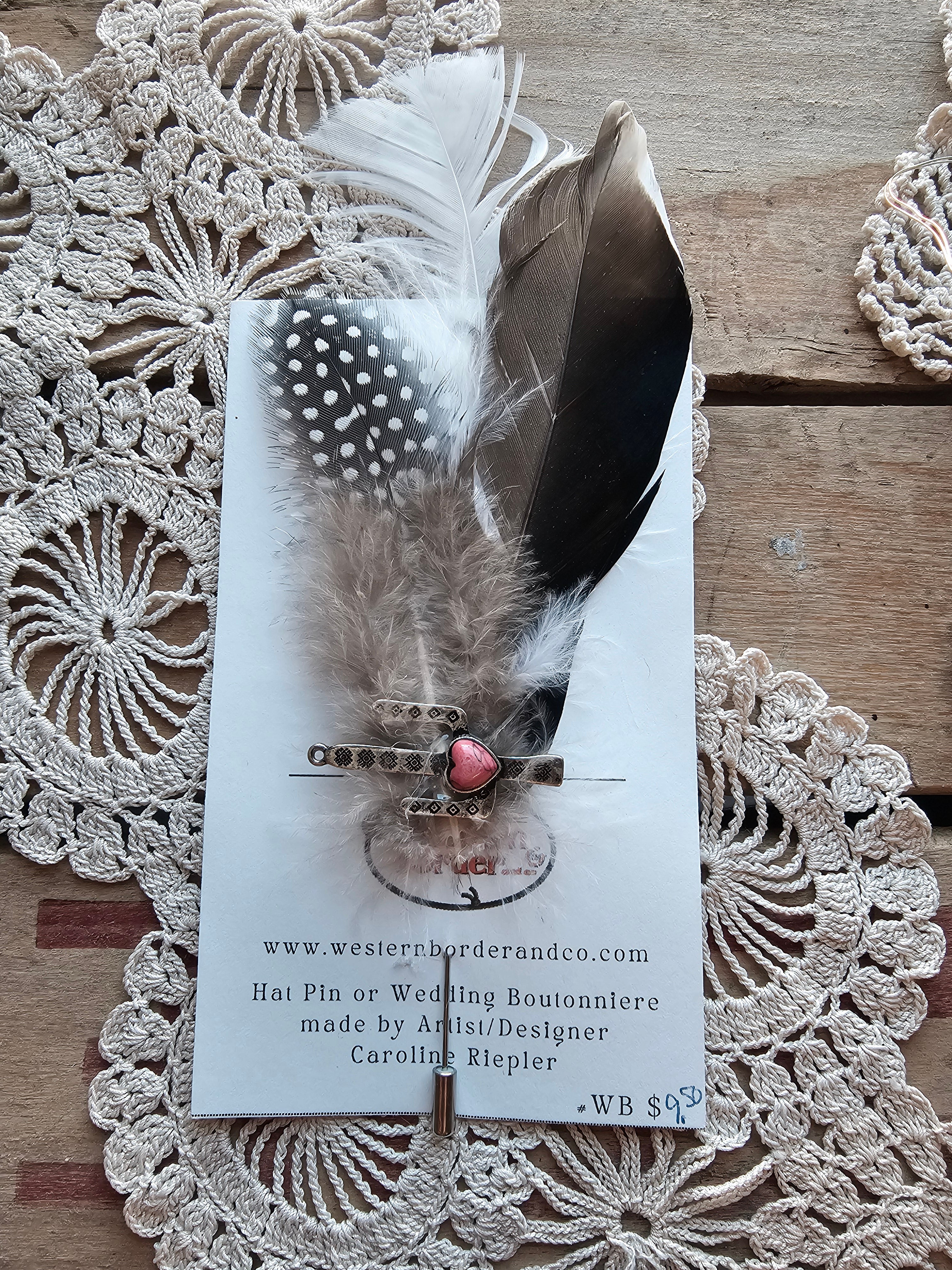 Hat Pin with Cactus and Feathers