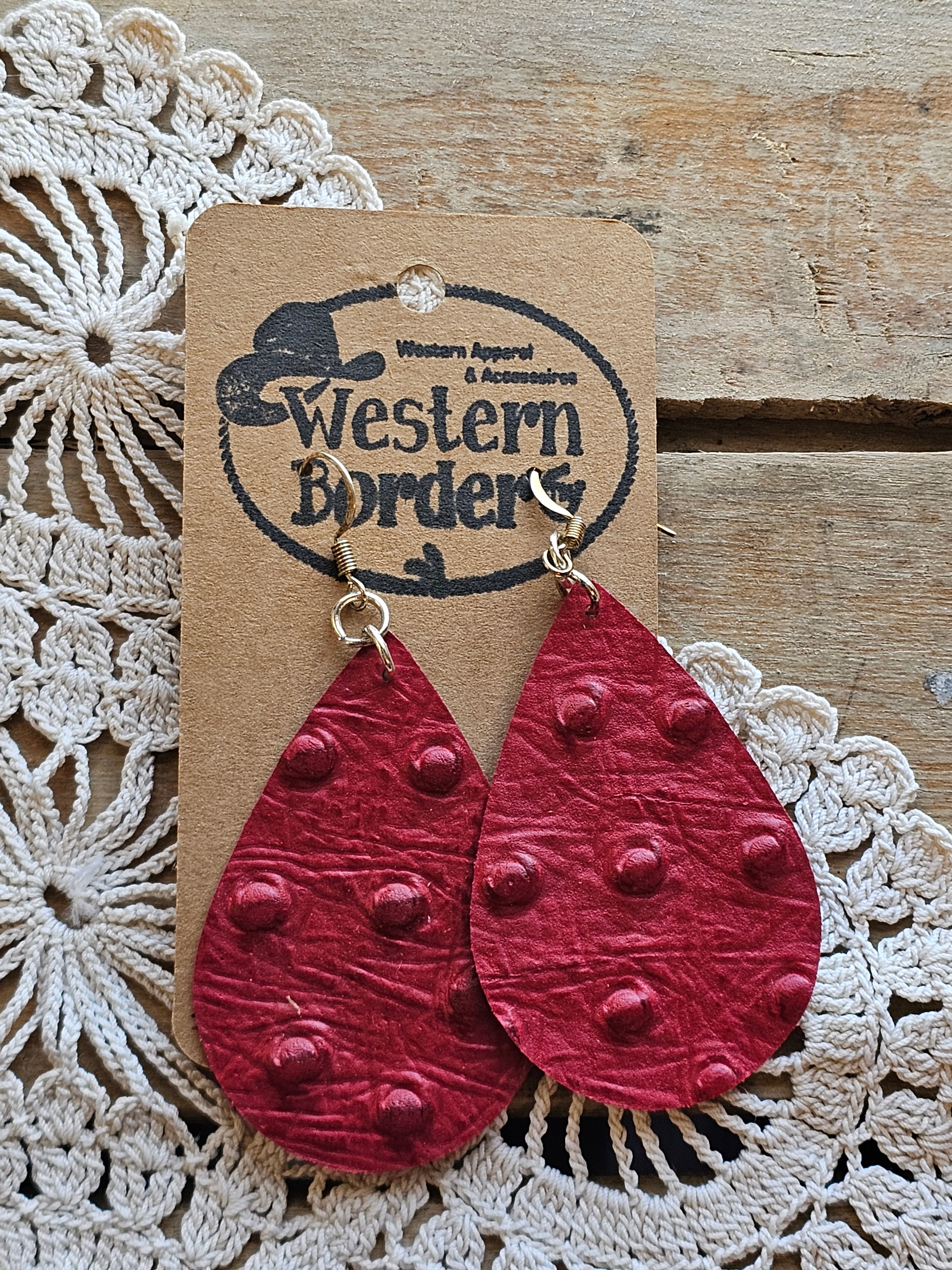Tear Drop Earrings Red Valentine Leather