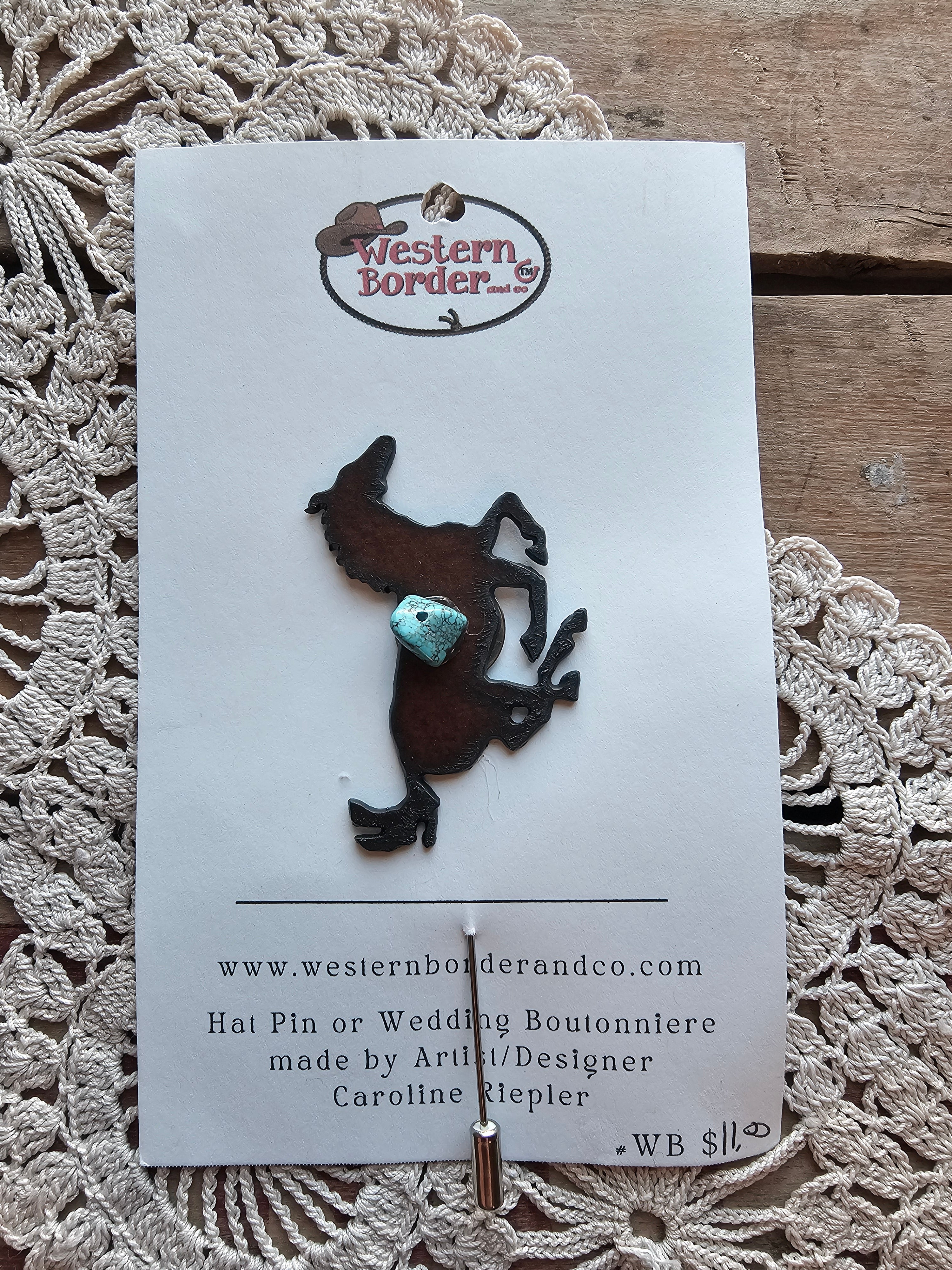 Hat Pin with Rustic Horse and Turquoise