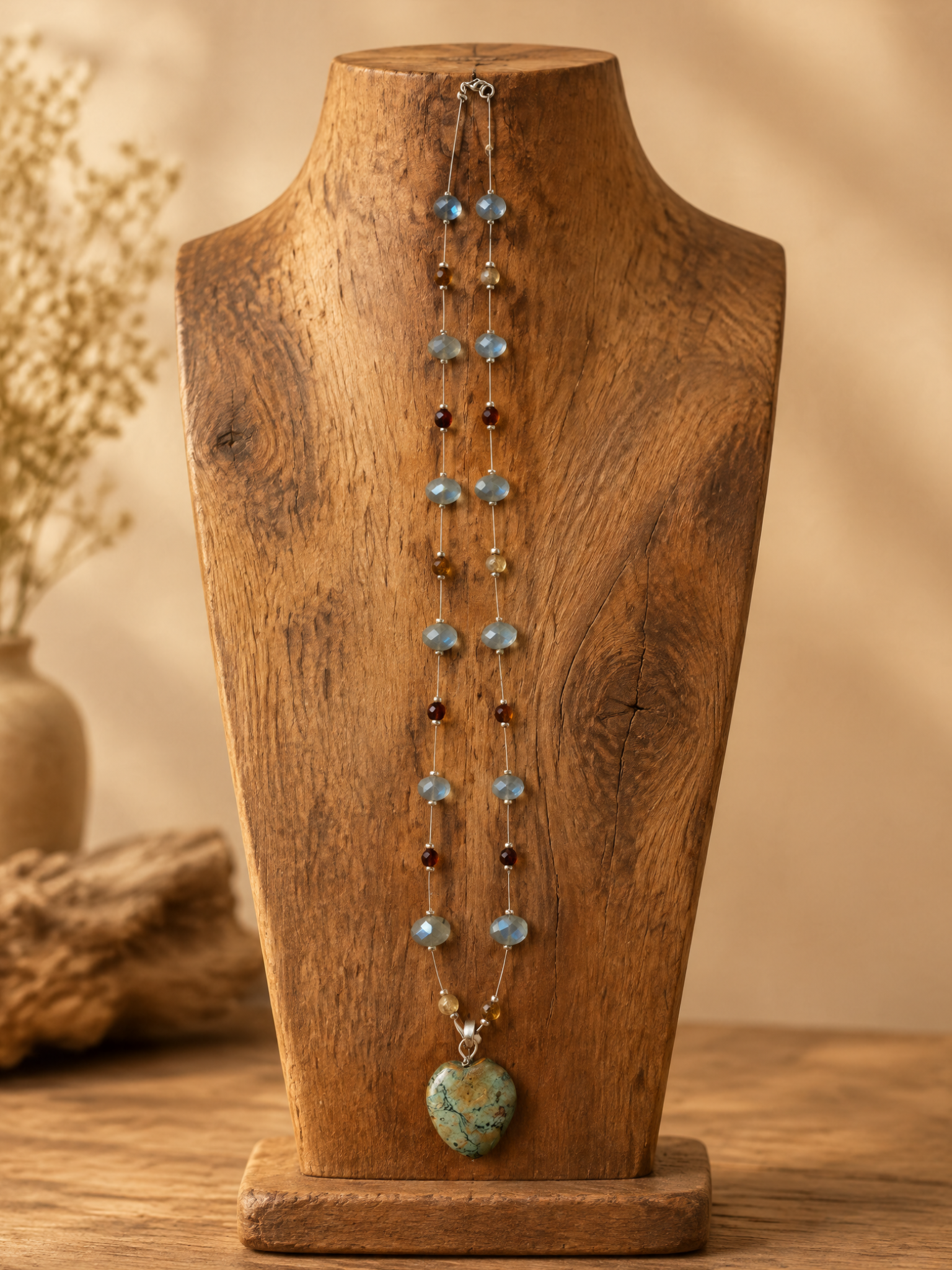 Heart Pendant Necklace with Floating Beads