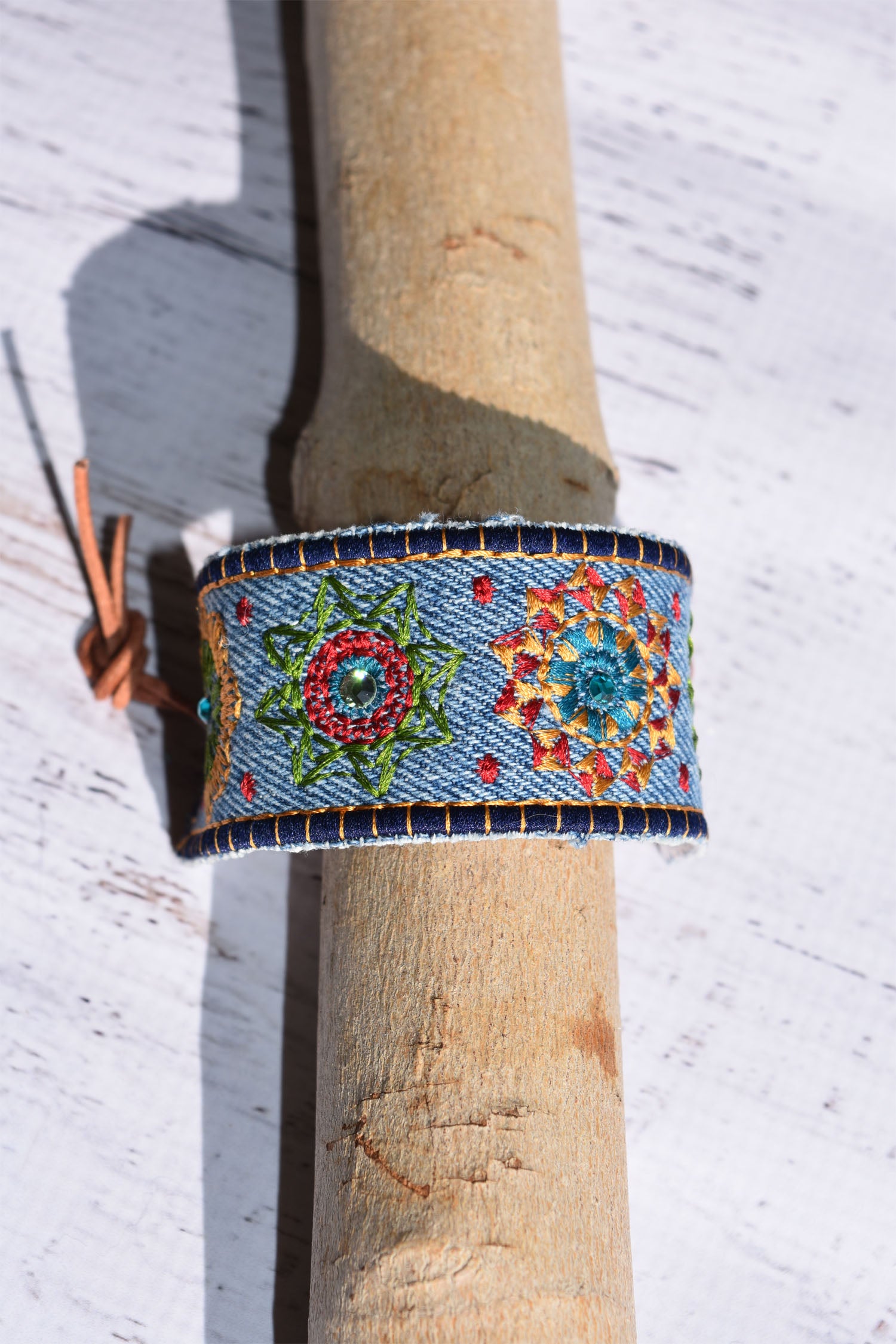 Boho Jeans Girl fabric embroidered bracelet - Western Border and Co