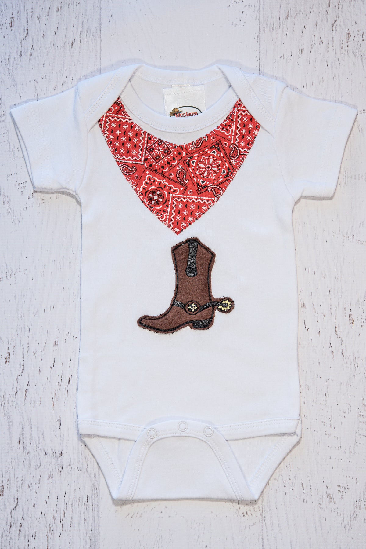 Cowboy Boot Creeper with Red Bandanna - Western Border and Co