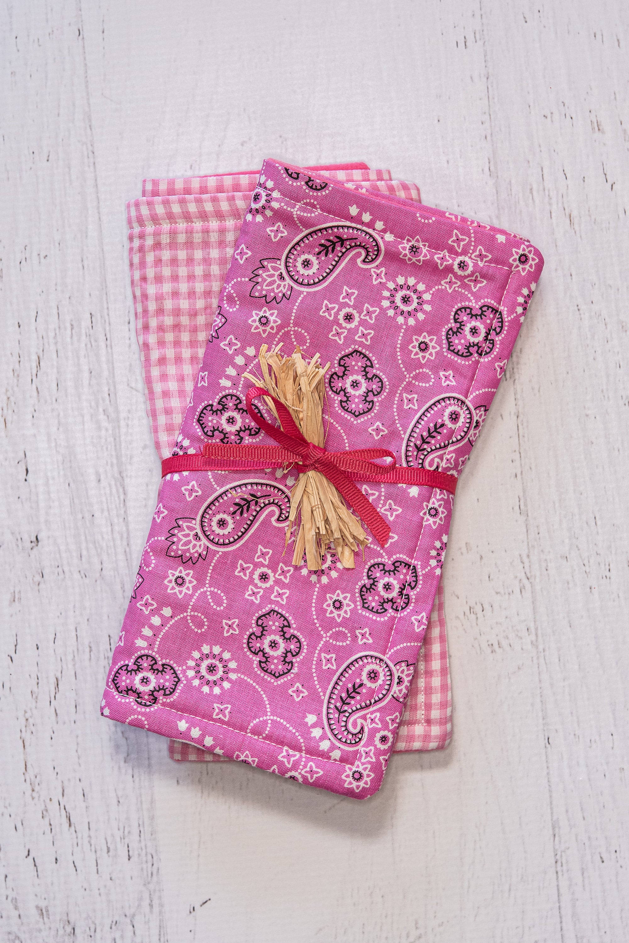 Pink Paisley and Gingham Burp Cloths - Western Border and Co