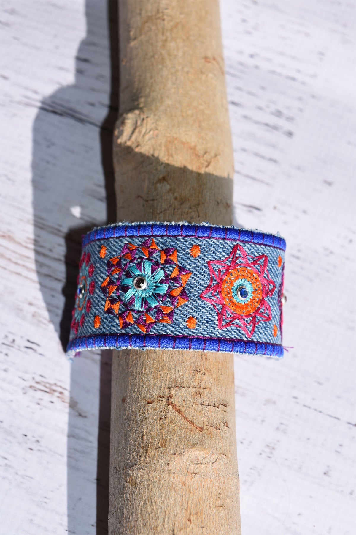 Water with Color Burst Embroidered Fabric Bracelet - Western Border and Co
