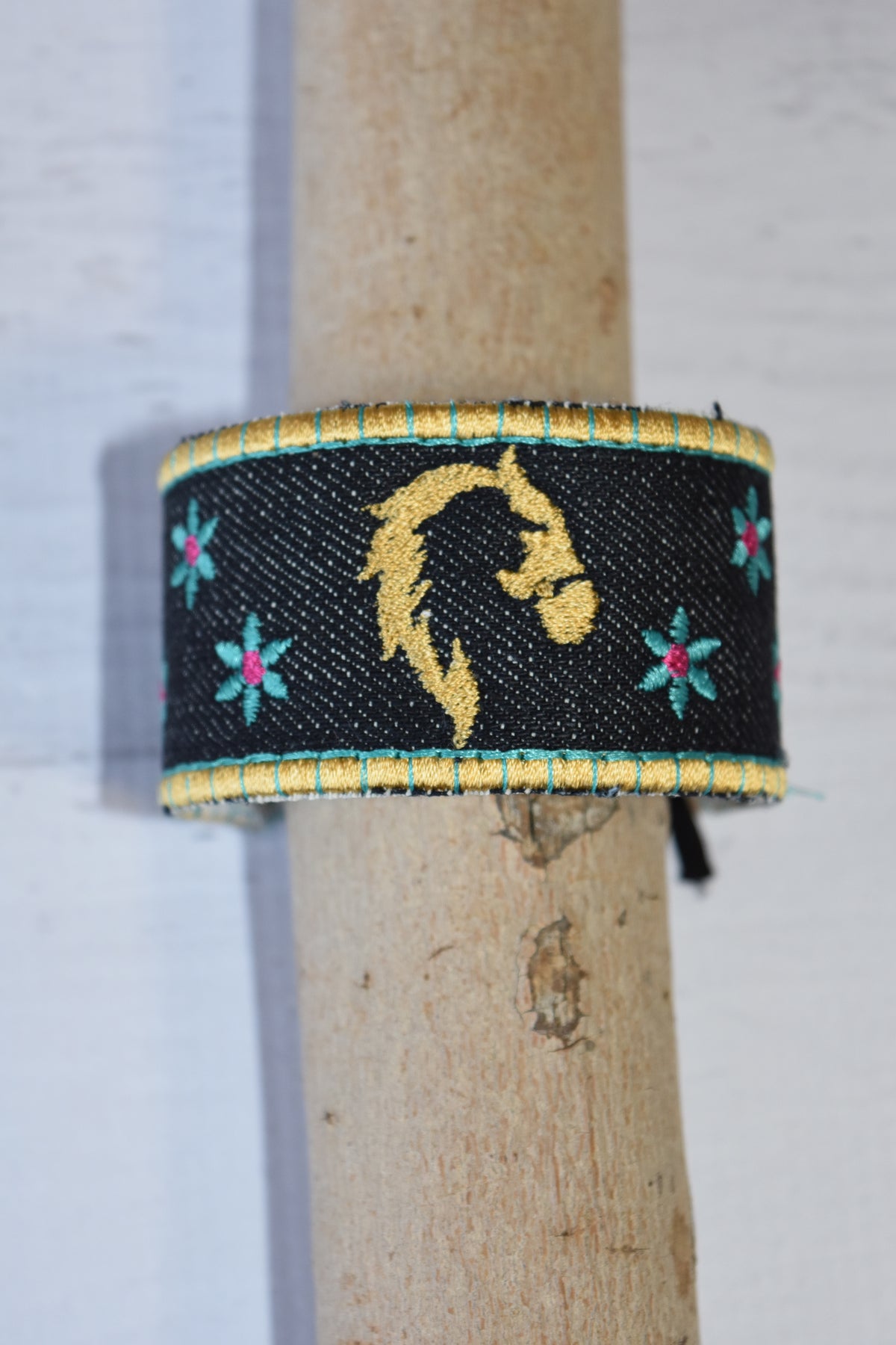 Cowgirl Horse Silhouette Embroidered Fabric Cuff - Western Border and Co